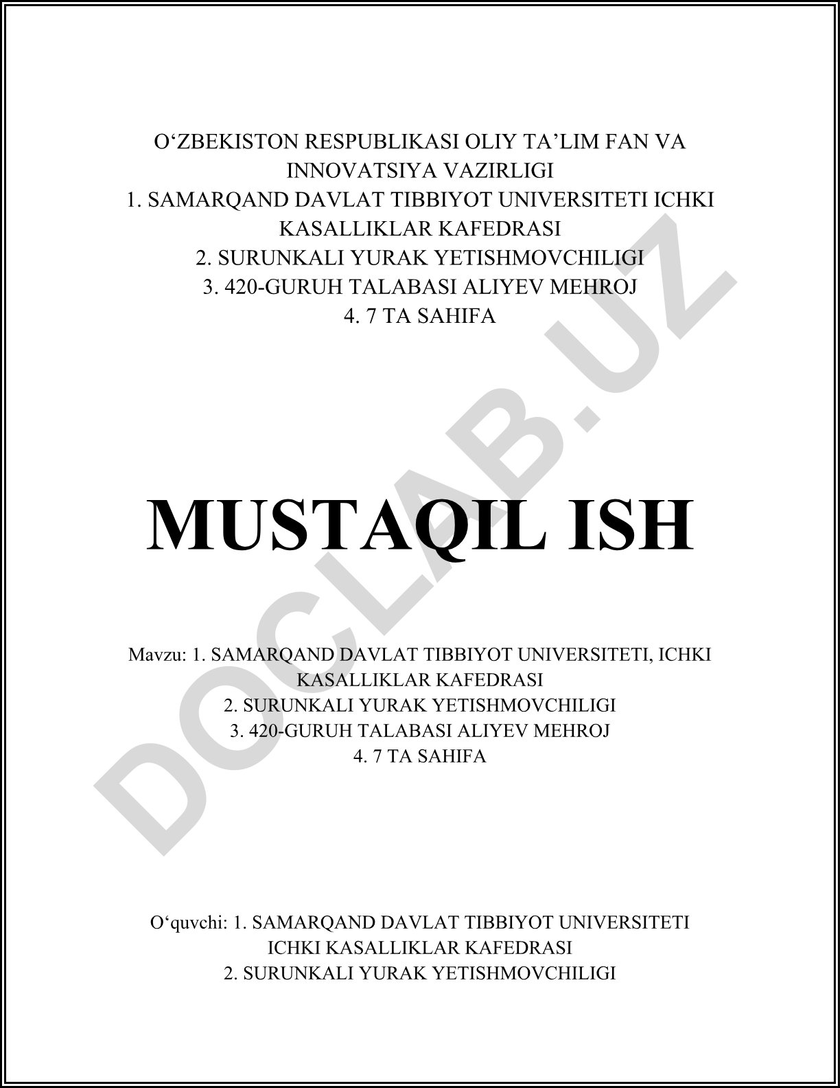 Samarqand Davlat Tibbiyot Universiteti va surunkali yurak yetishmovchiligi