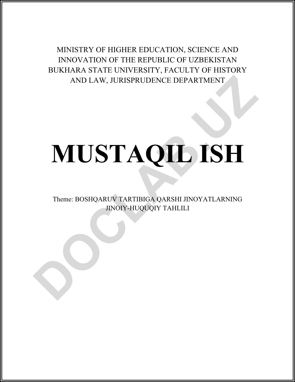 Boshqaruv tartibiga qarshi jinoyatlarning jinoiy-huquqiy tahlili