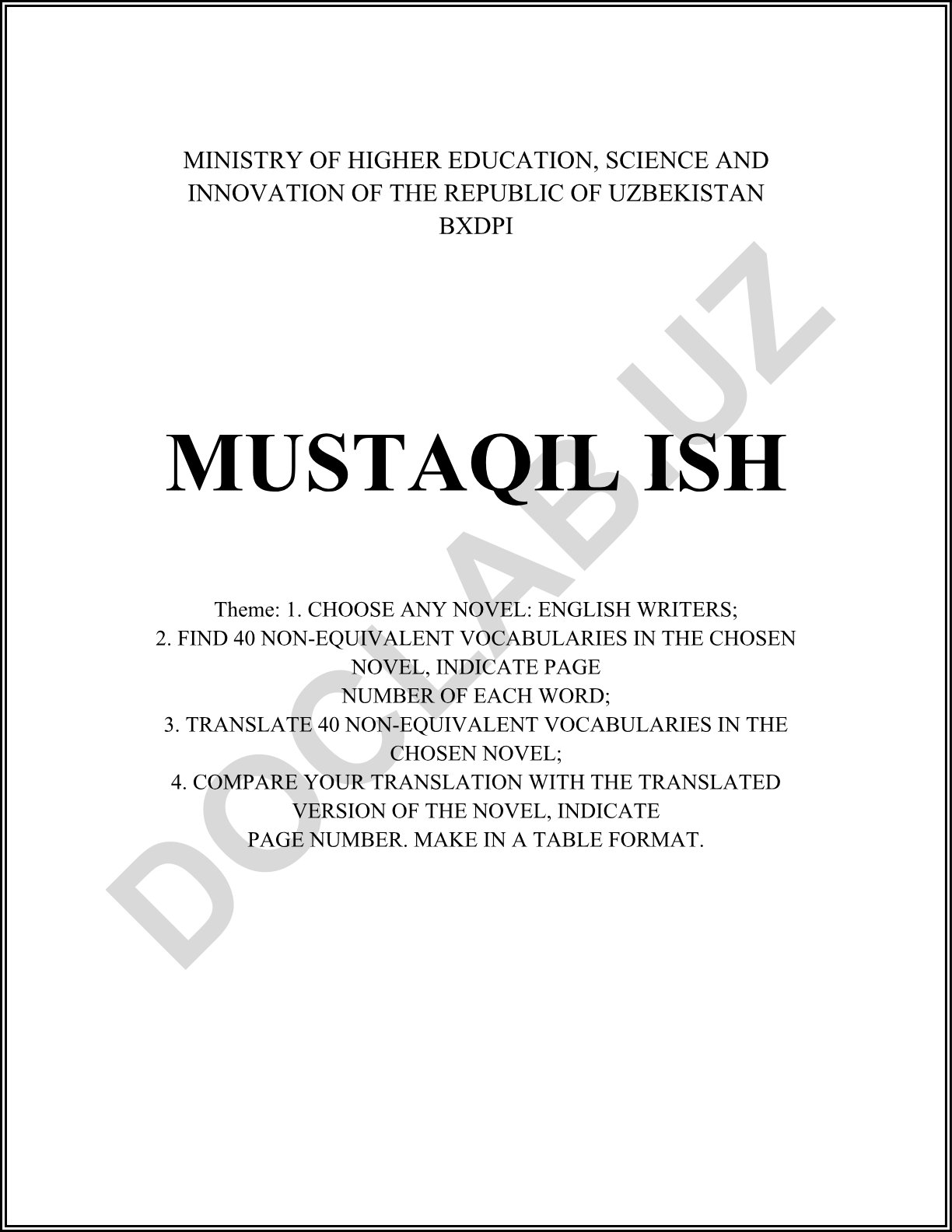 To Kill a Mockingbird romanidagi 40 ta ekvivalent bo'lmagan so'zlarni aniqlash va tarjima qilish