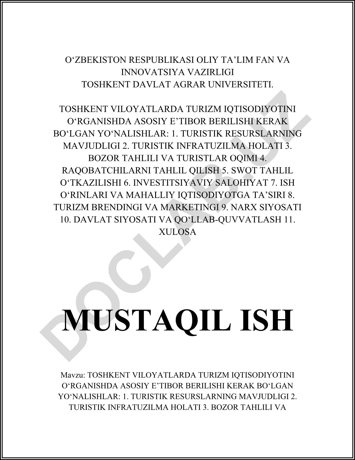 Toshkent viloyatlarida turizm iqtisodiyotini o‘rganishda asosiy e’tibor berilishi kerak bo‘lgan yo‘nalishlar