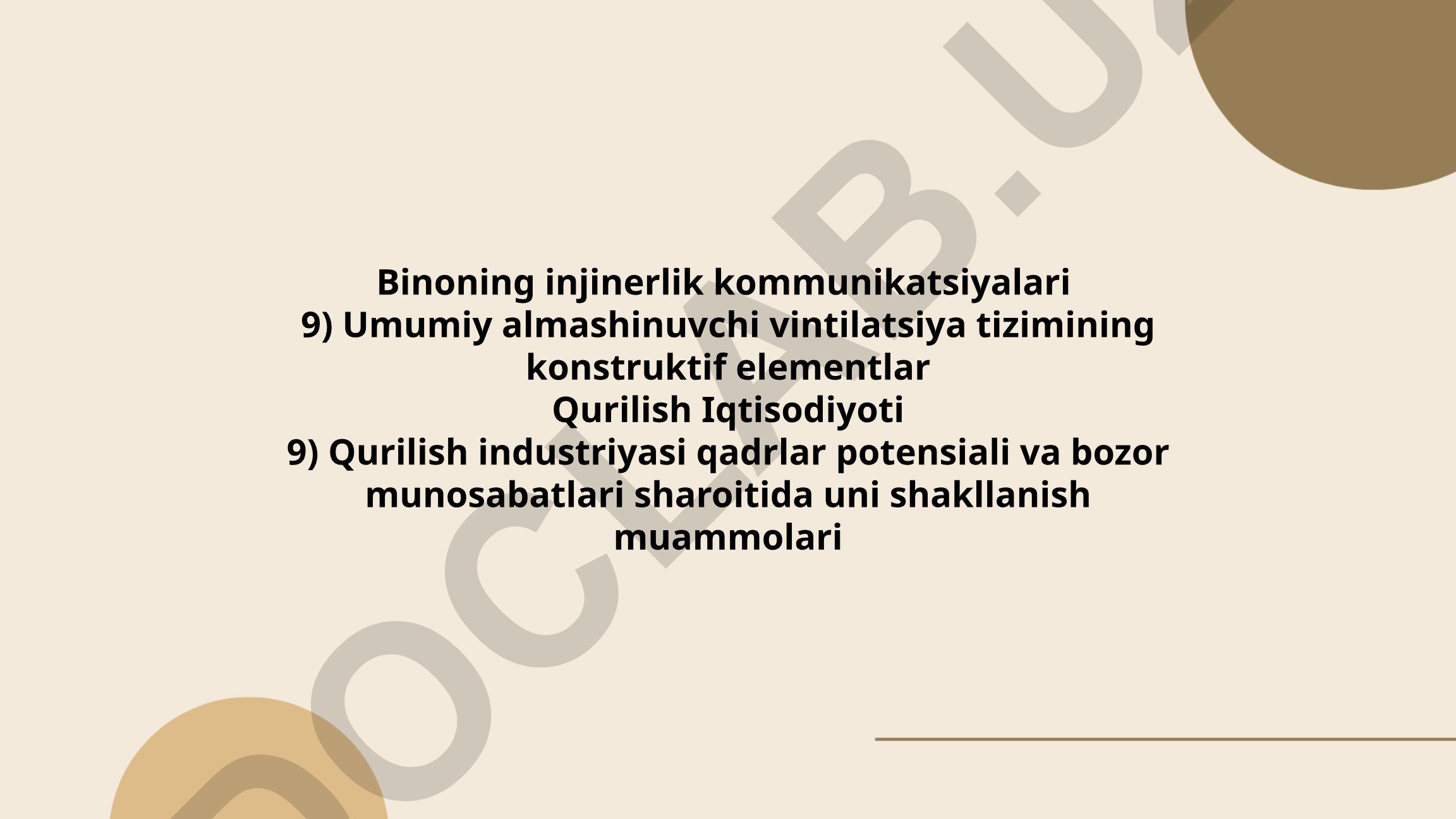 Binoning injinerlik kommunikatsiyalari va qurilish iqtisodiyoti