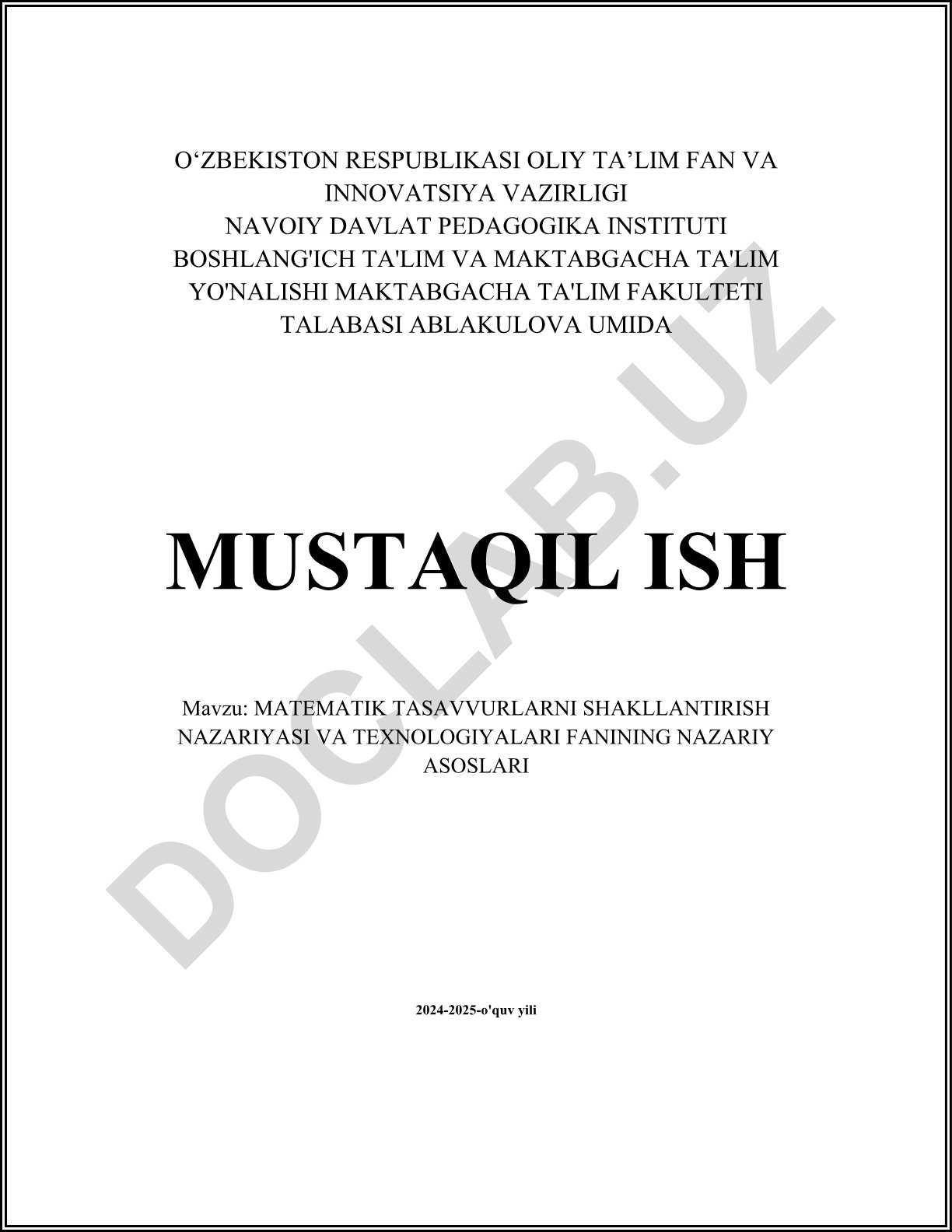 Matematik tasavvurlarni shakllantirish nazariyasi va texnologiyalari fanining nazariy asoslari