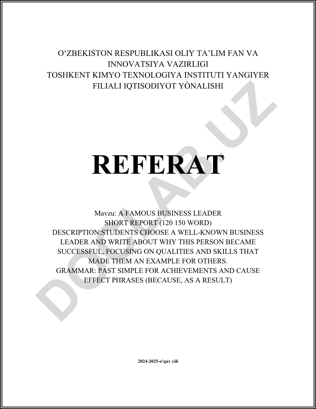 A FAMOUS BUSINESS LEADER SHORT REPORT