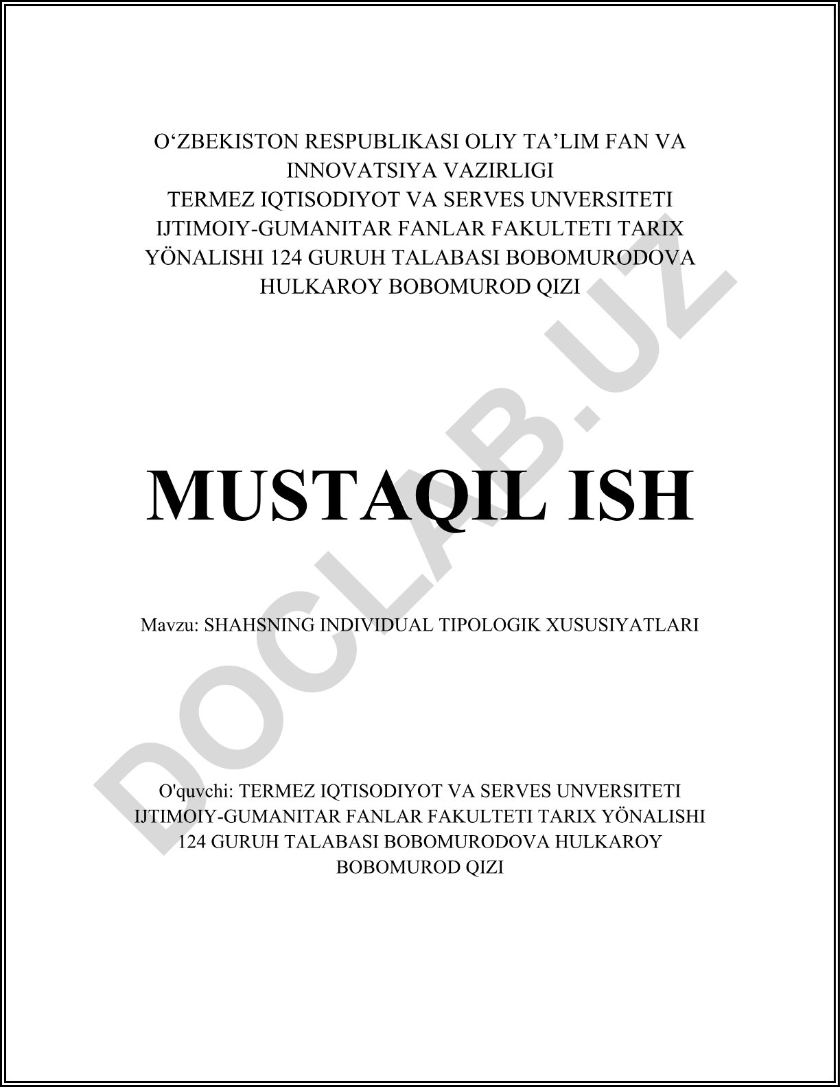 Shaxsning individual tipologik xususiyatlari