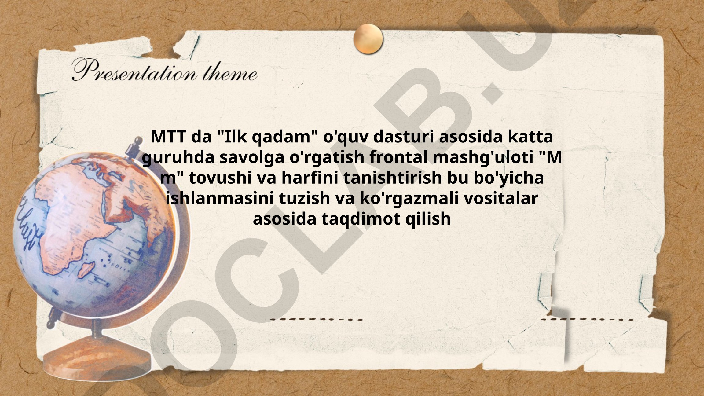 M m tovushi va harfini tanishtirish frontal mashg'uloti