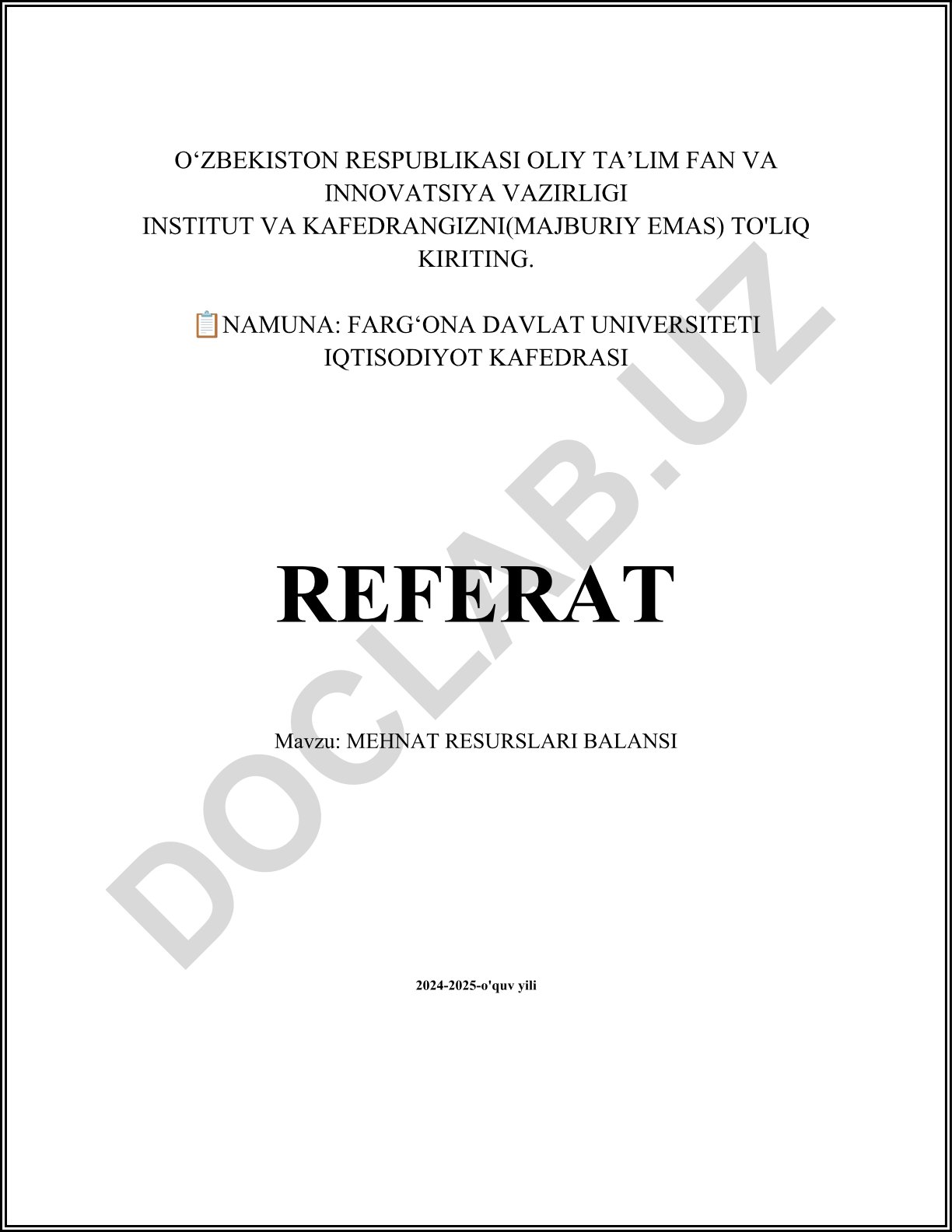 Mehnat resurslari balansi