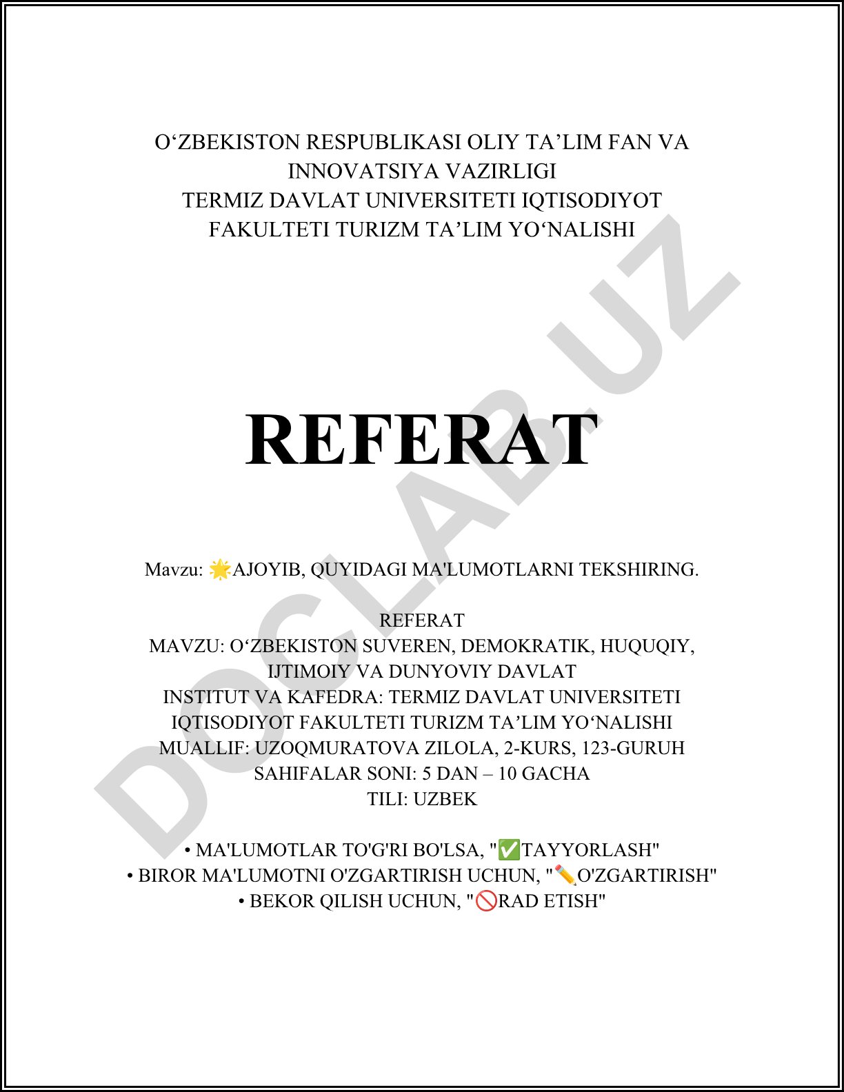 Oʻzbekiston suveren, demokratik, huquqiy, ijtimoiy va dunyoviy davlat