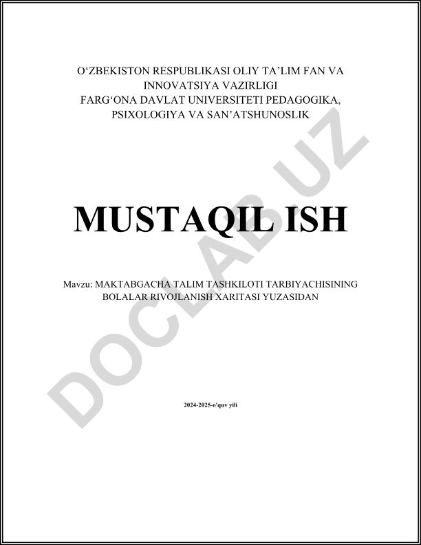 Maktabgacha ta'lim tashkiloti tarbiyachisining bolalar rivojlanish xaritasi yuzasidan