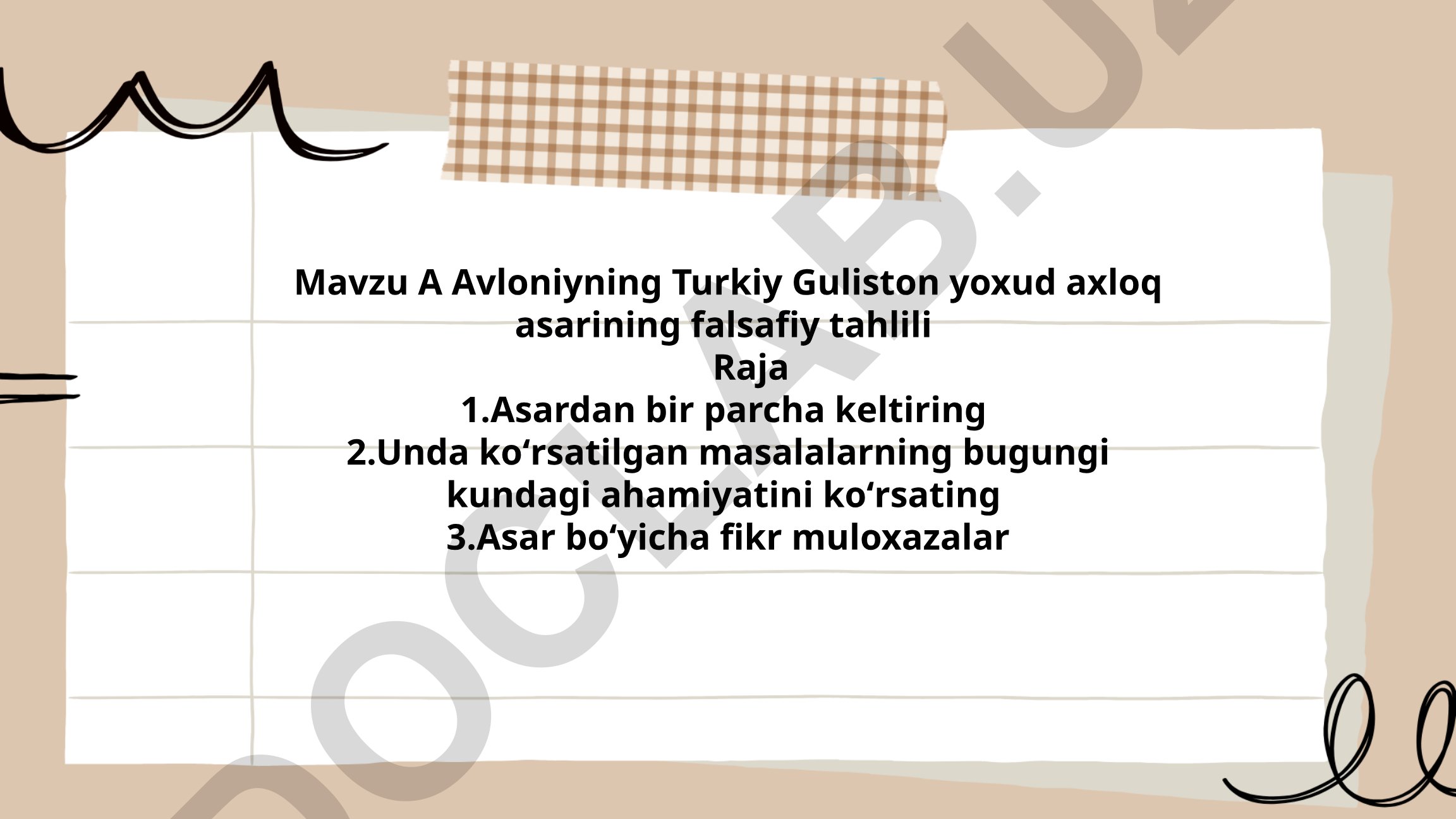 Avloniyning Turkiy Guliston yoxud axloq asarining falsafiy tahlili