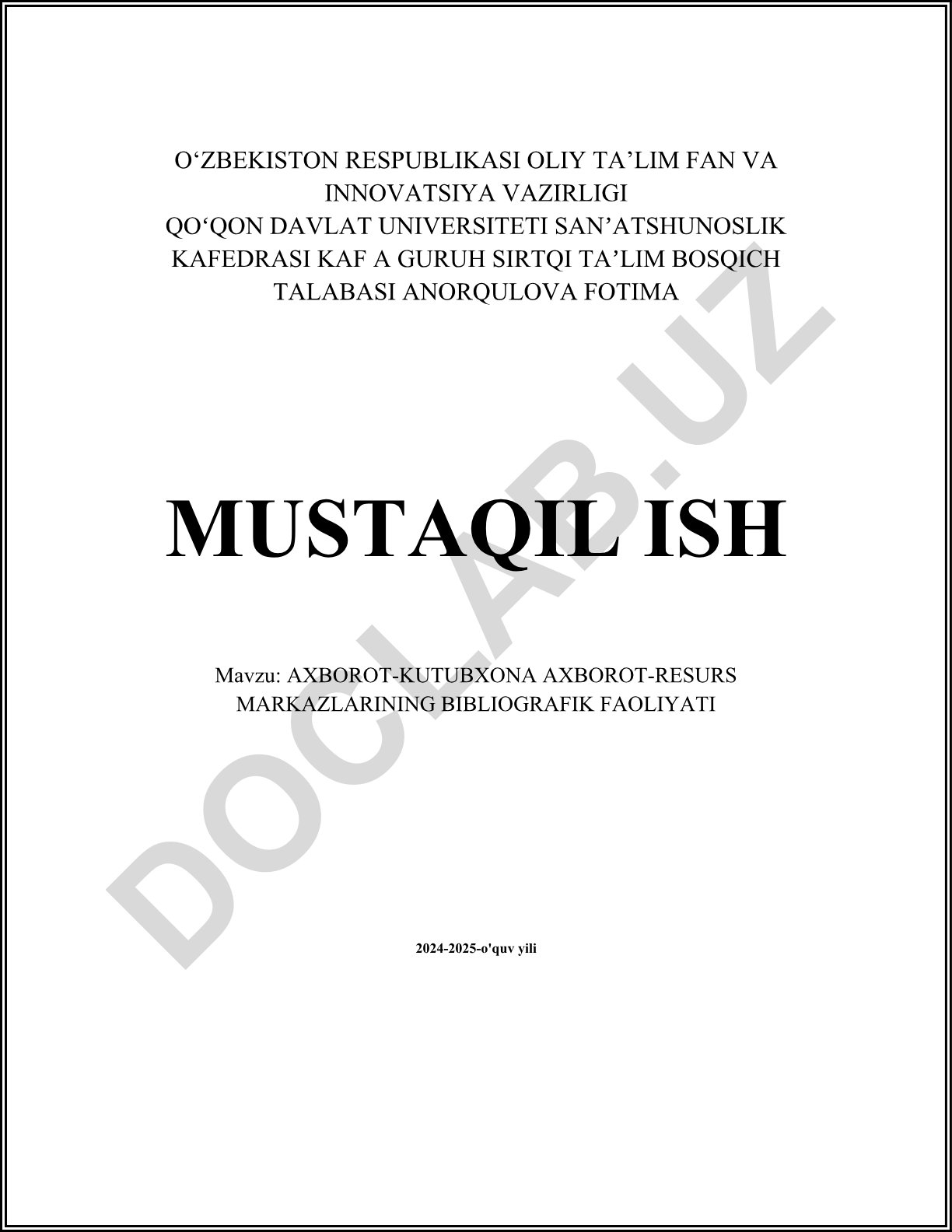 Axborot-kutubxona axborot-resurs markazlarining bibliografik faoliyati