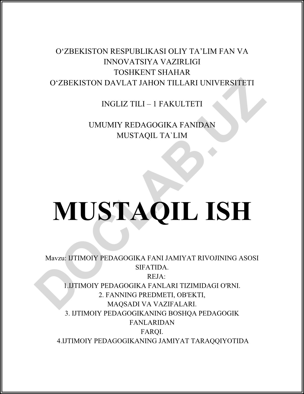 Ijtimoiy pedagogika fani jamiyat rivojining asosi sifatida
