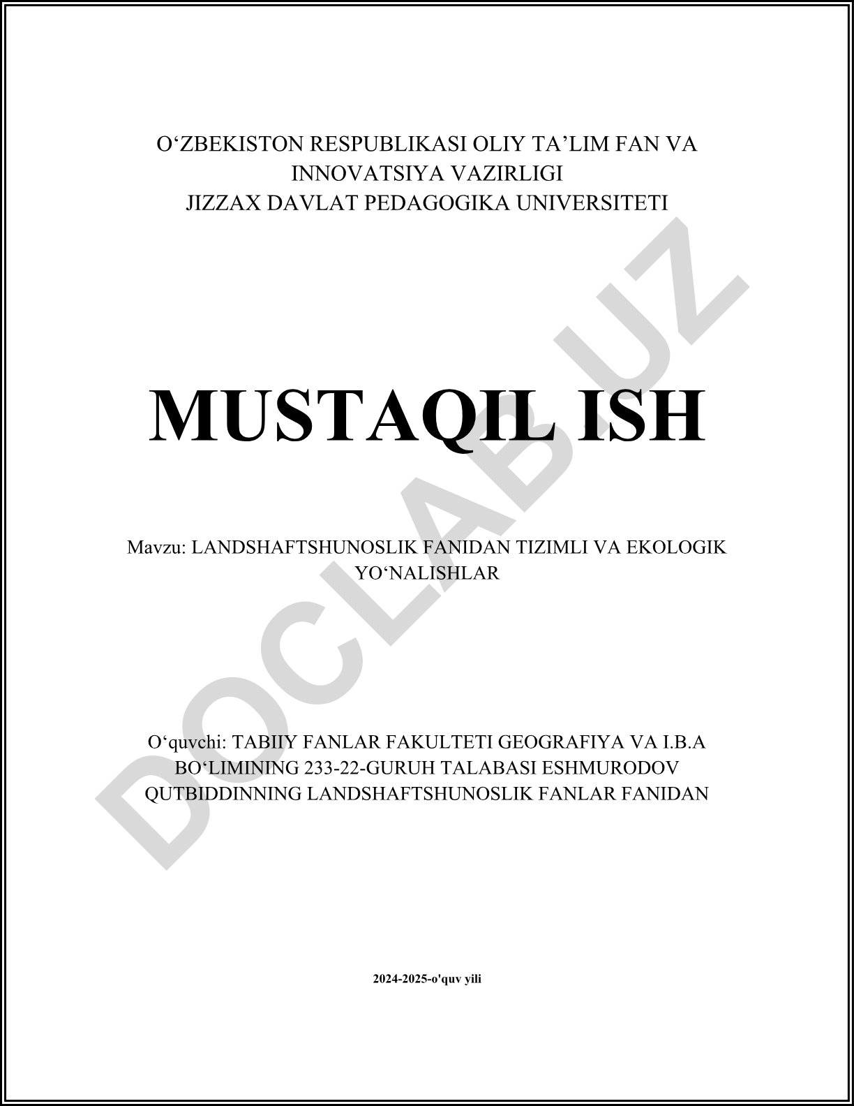 Landshaftshunoslik fanidan tizimli va ekologik yo'nalishlar