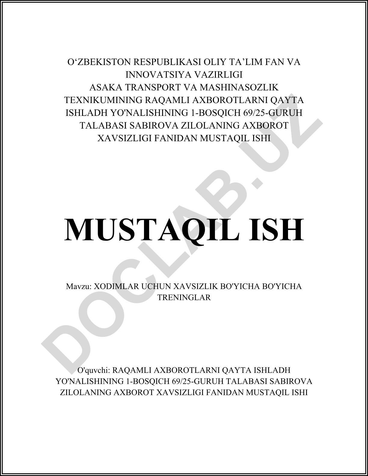 Xodimlar uchun xavfsizlik bo'yicha treninglar