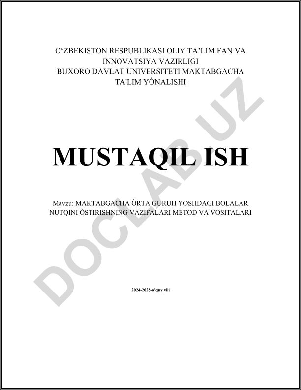 Maktabgacha oʻrta guruh yoshdagi bolalar nutqini o'stirishning vazifalari metod va vositalari
