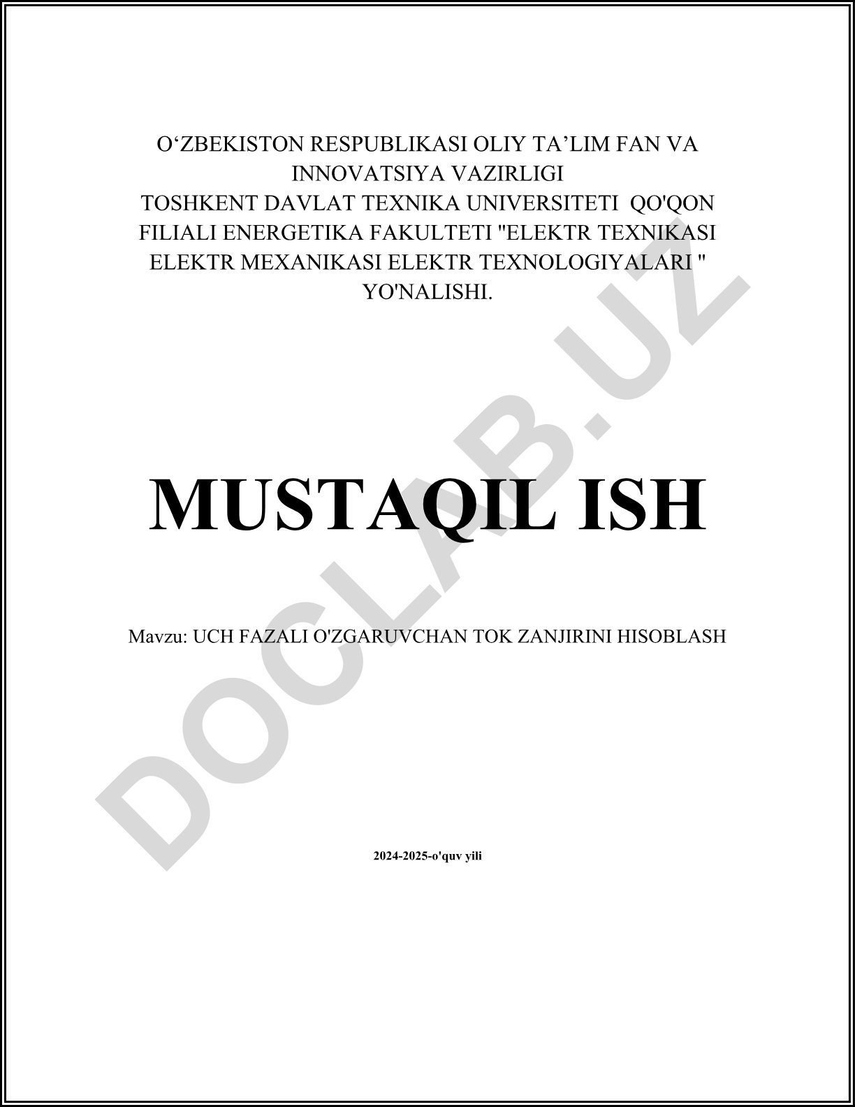 Uch fazali o'zgarmas tok zanjirini hisoblash