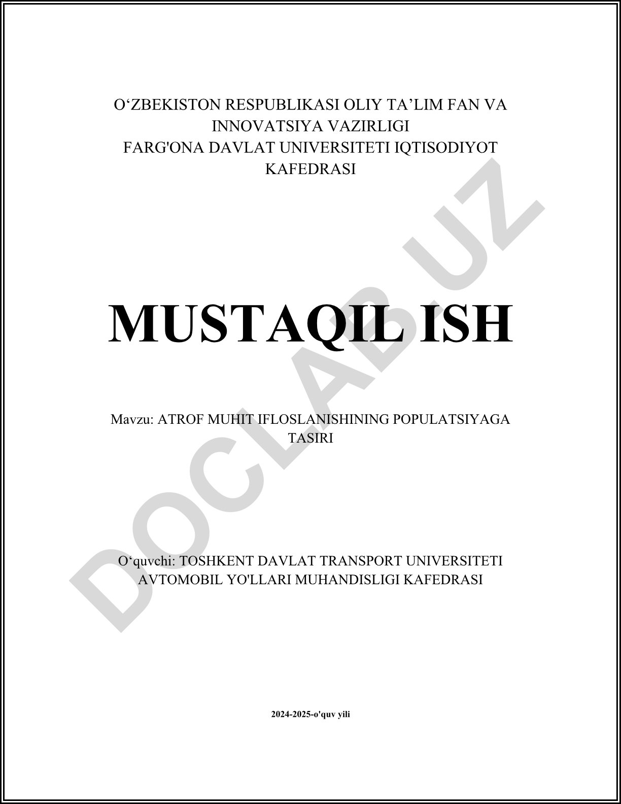 Atrof muhit ifloslanishining populyatsiyaga ta'siri