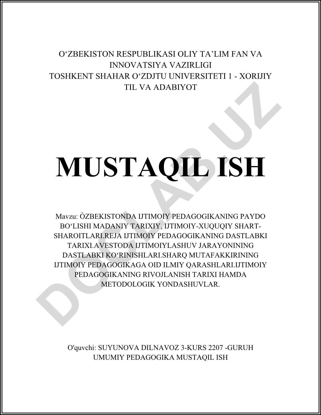 O'zbekistonda ijtimoiy pedagogikaning paydo bo'lishi madaniy tarixiy, ijtimoiy-huquqiy shart-sharoitlari