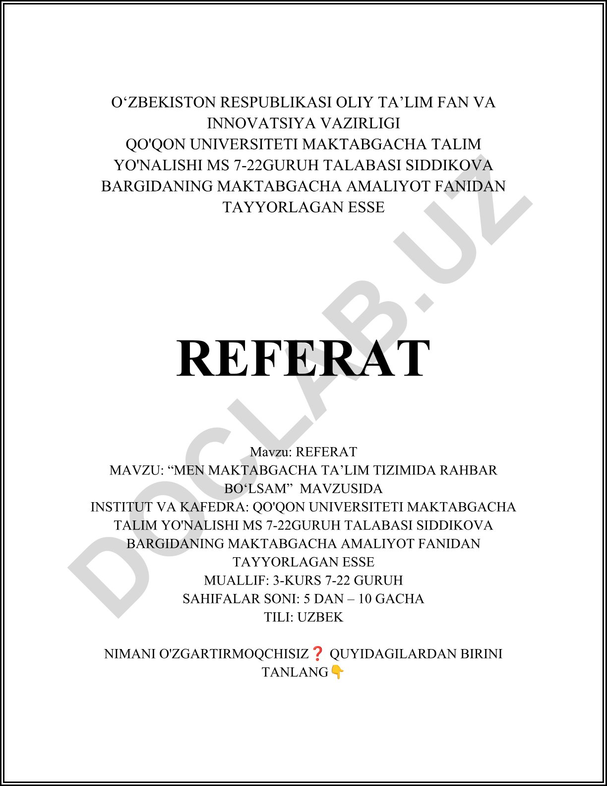 Maktabgacha ta'lim tizimida rahbar bo'lsam