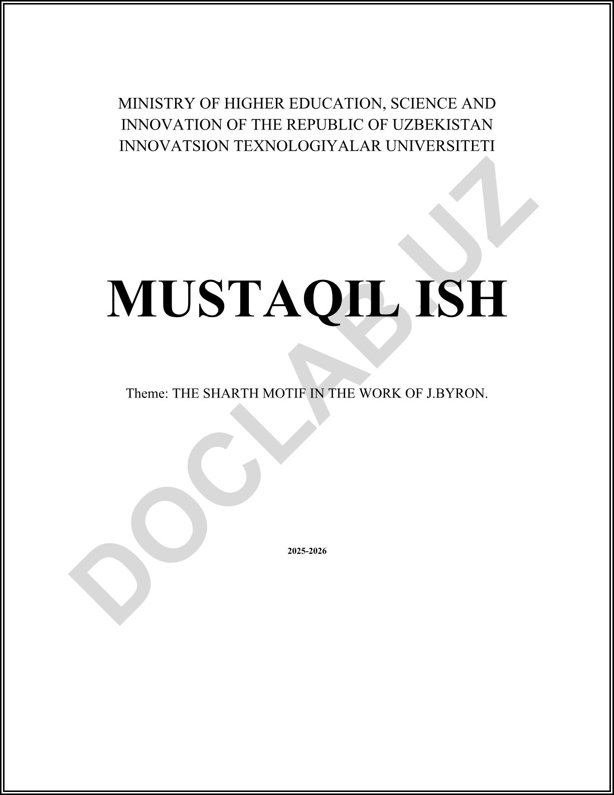 THE SHARTH MOTIF IN THE WORK OF J.BYRON