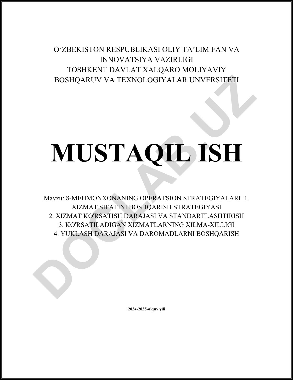 8-MEHMONXONANING OPERATSION STRATEGIYALARI