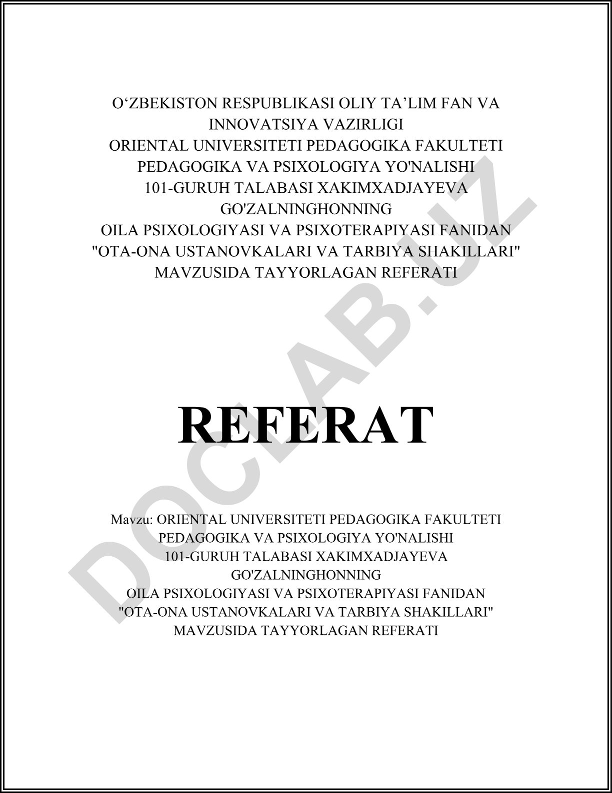 Ota-ona ustanovkalari va tarbiya shakllari