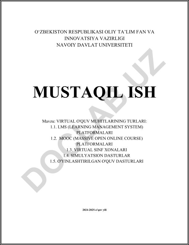 Virtual o'quv muhitlarining turlari: LMS, MOOC, virtual sinf xonalari, simulyatsion dasturlar, o'yinlashtirilgan o'quv dasturlari