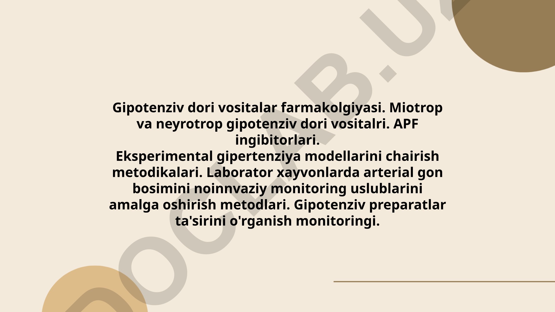 Gipotenziv dori vositalar farmakologiyasi va eksperimental gipertenziya modellari