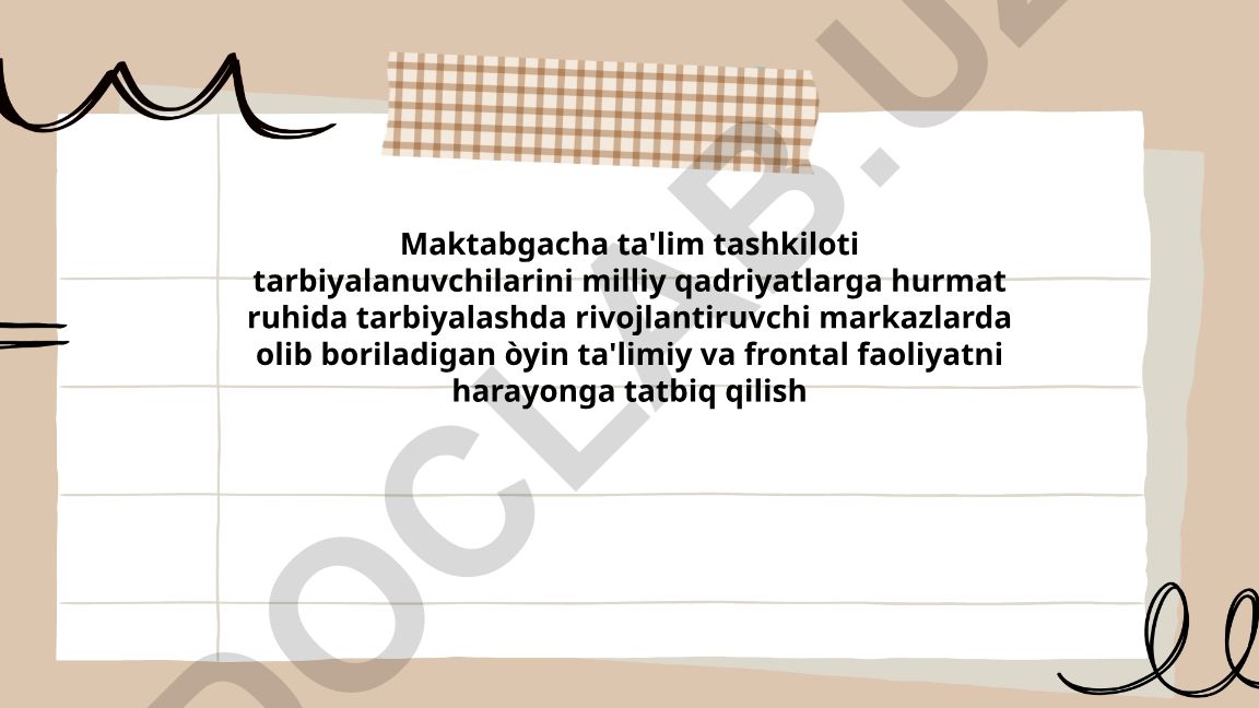 Maktabgacha ta'lim tashkiloti tarbiyalanuvchilarini milliy qadriyatlarga hurmat ruhida tarbiyalash