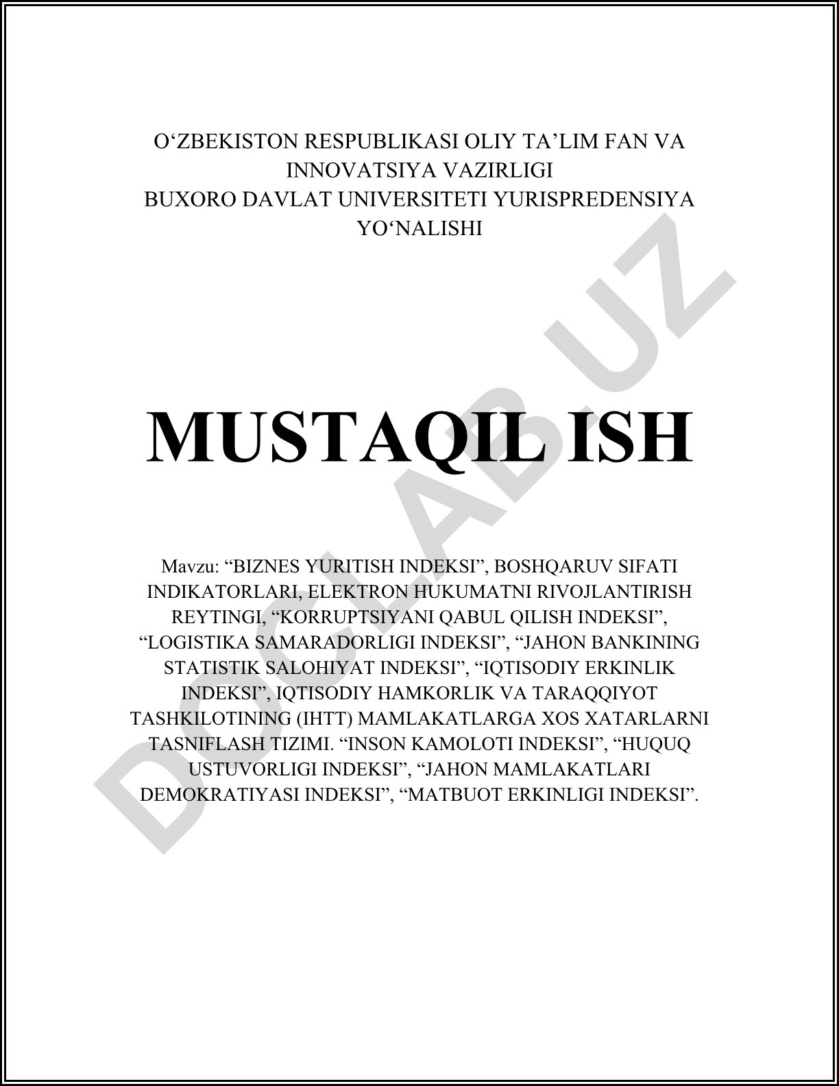 Biznes yuritish indeksi, boshqaruv sifati indikatorlari va xalqaro indekslar tahlili