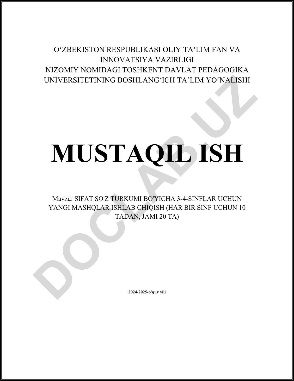 Sifat so'z turkumi bo'yicha 3-4-sinflar uchun yangi mashqlar ishlab chiqish