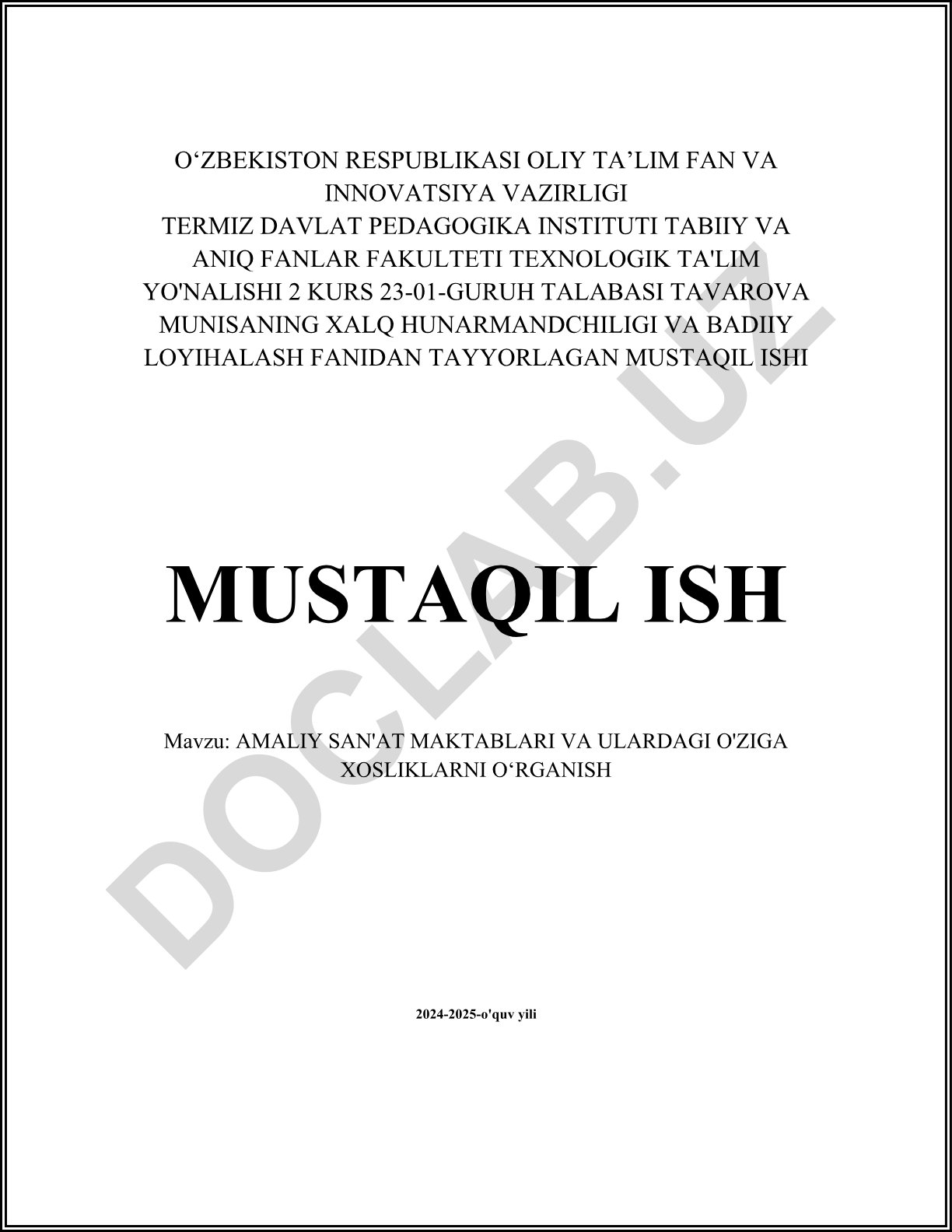 Amaliy san'at maktablari va ulardagi o'ziga xosliklarni o‘rganish