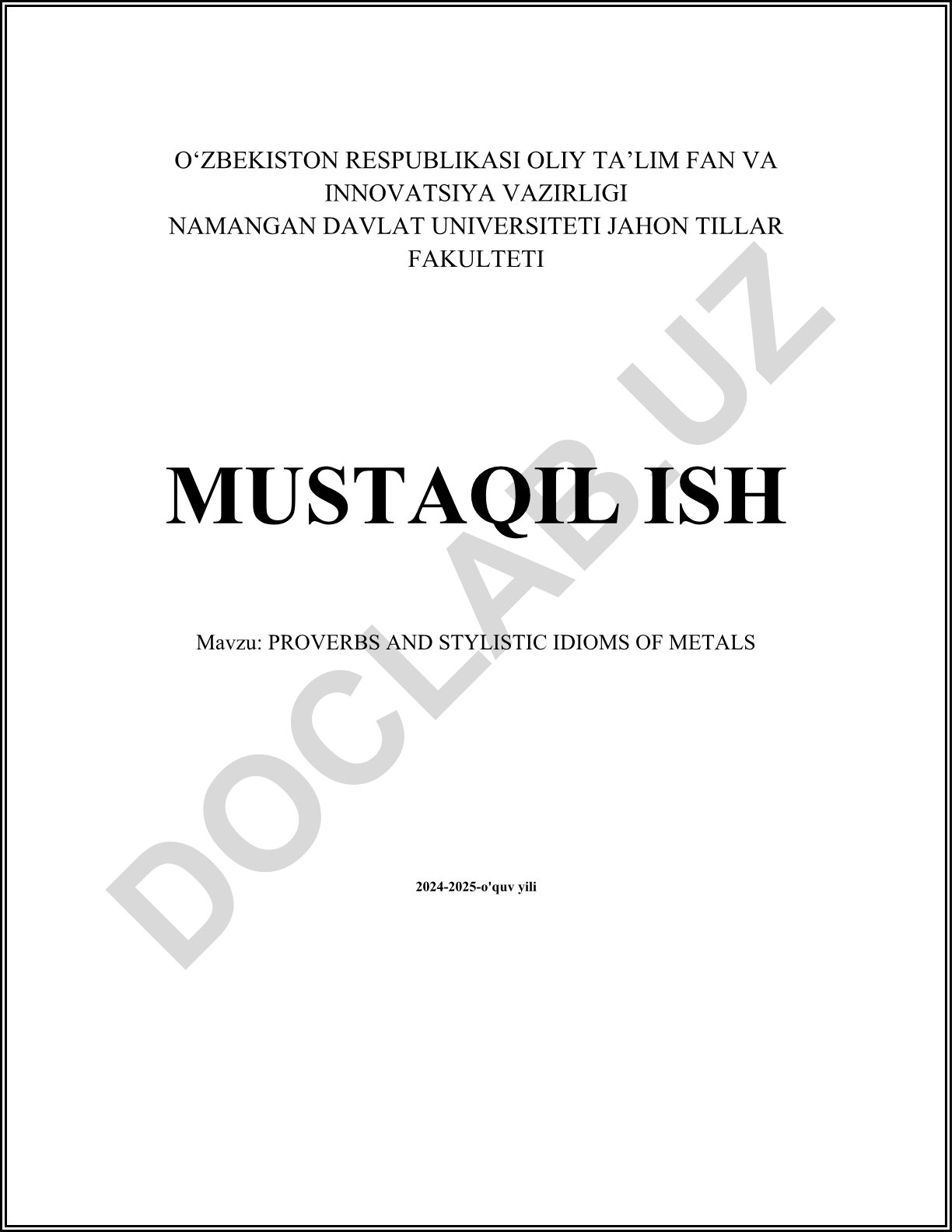 PROVERBS AND STYLISTIC IDIOMS OF METALS