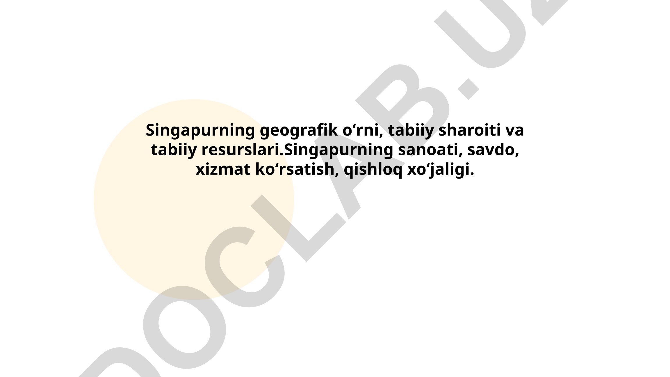 Singapurning geografik oʻrni, tabiiy sharoiti va iqtisodiy tarmoqlari