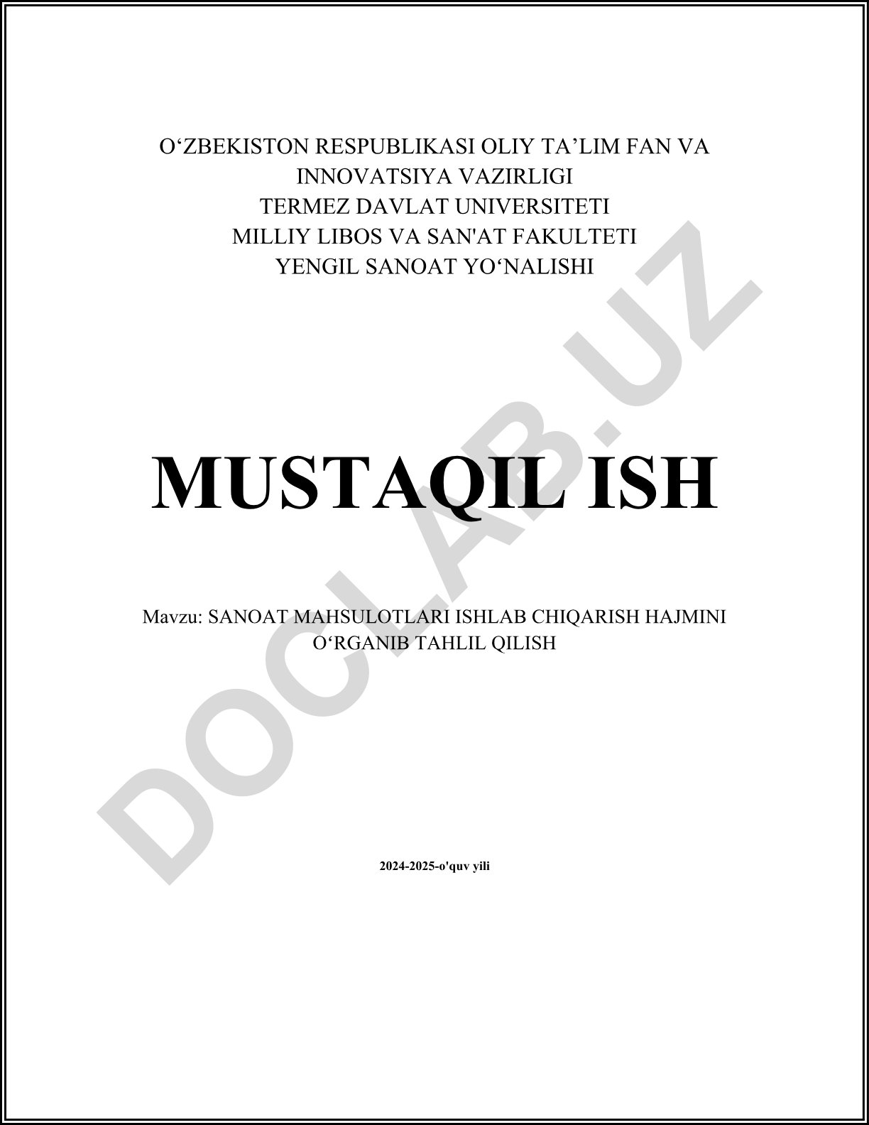 Sanoat mahsulotlari ishlab chiqarish hajmini o'rganib tahlil qilish