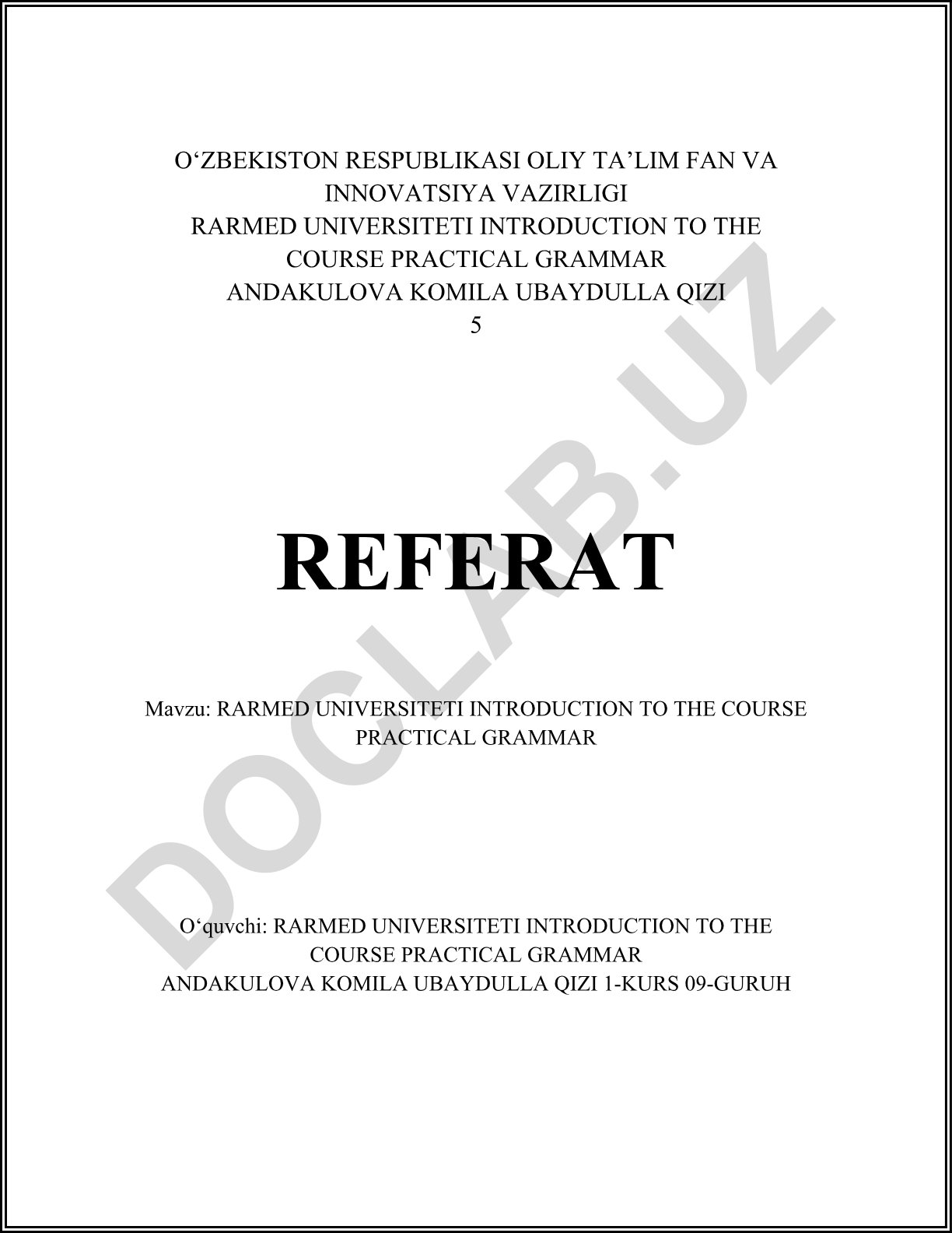 RARMED Universiteti amaliy grammatika kursi kirish qismi