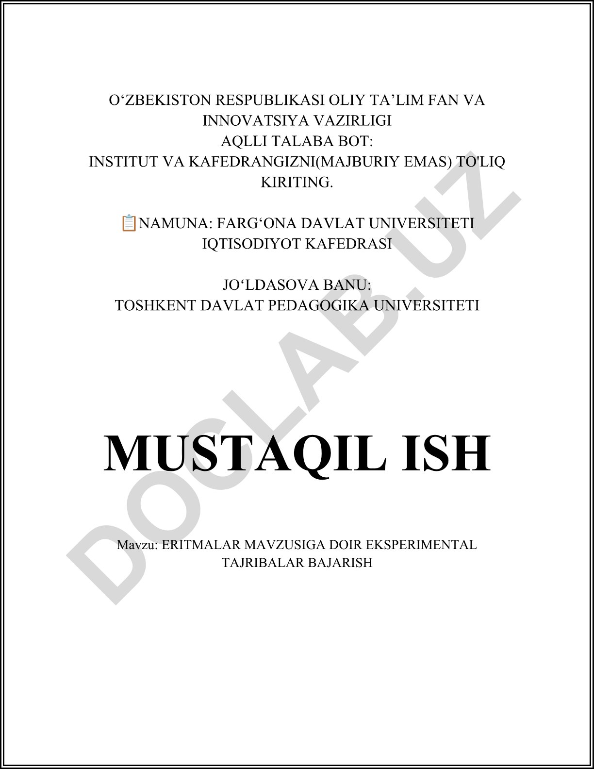 Eritmalar mavzusiga doir eksperimental tajribalar bajarish
