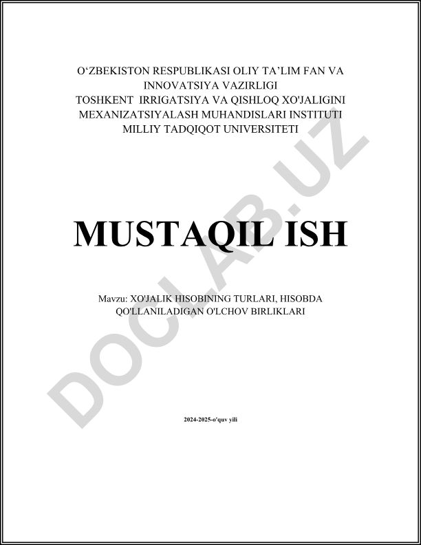 Xo'jalik hisobining turlari, hisobda qo'llaniladigan o'lchov birliklari