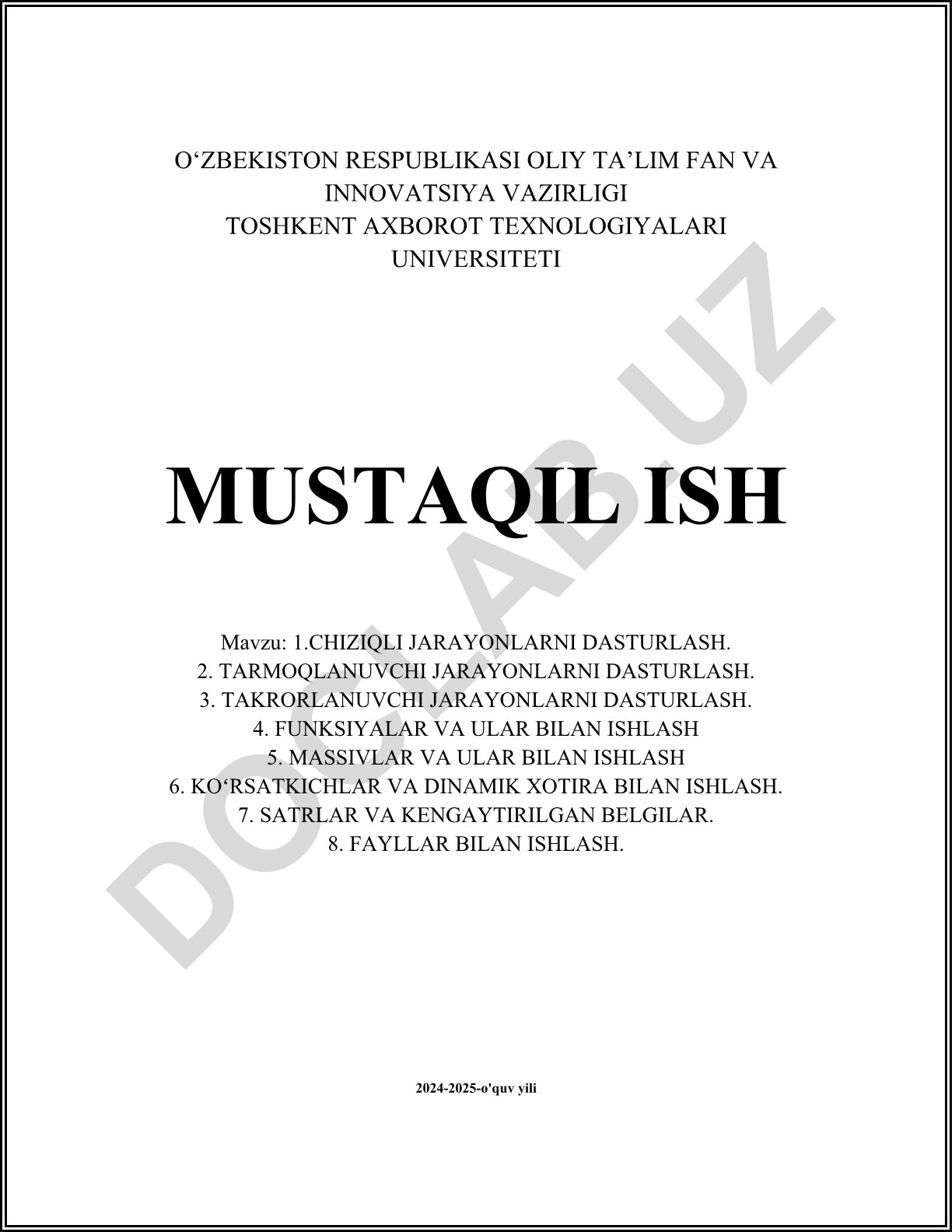 Chiziqli, tarmoqlanuvchi, takrorlanuvchi jarayonlar va dasturlash elementlari