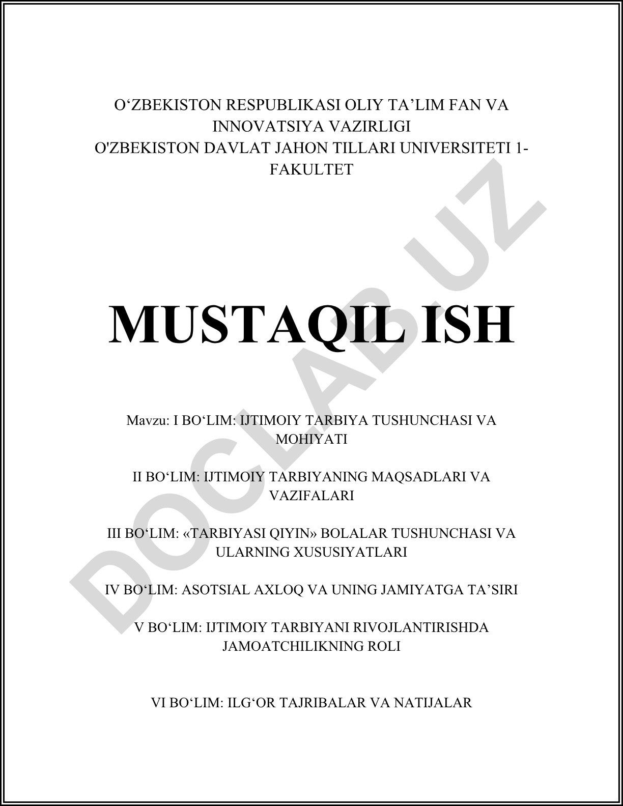 Ijtimoiy tarbiya tushunchasi, maqsadlari va asotsial axloq masalalari