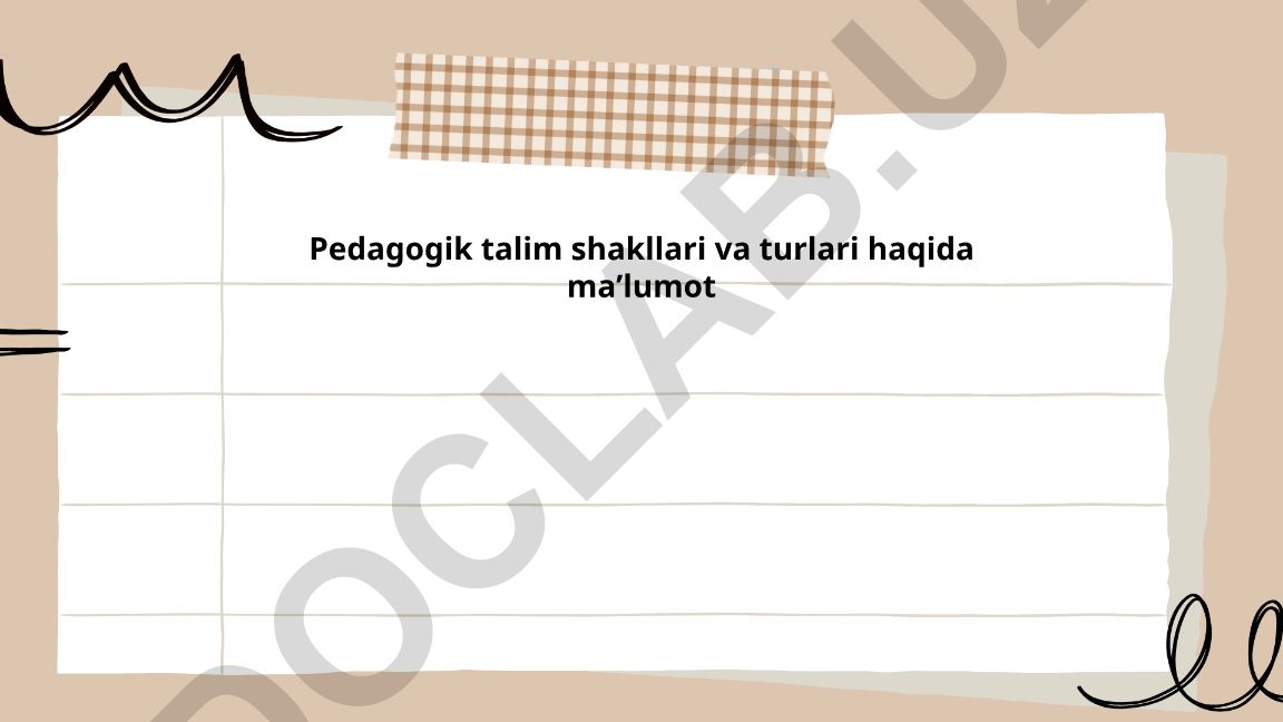 Pedagogik ta'lim shakllari va turlari