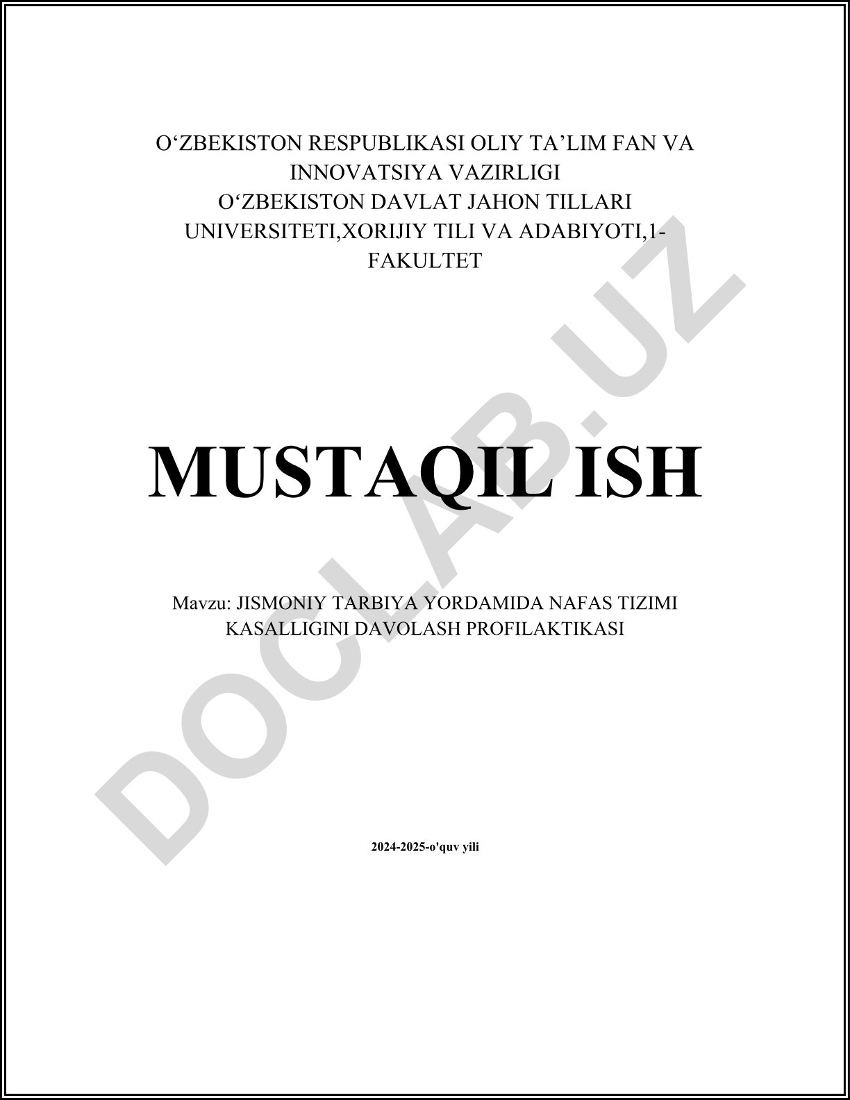 Jismoniy tarbiya yordamida nafas tizimi kasalligini davolash profilaktikasi