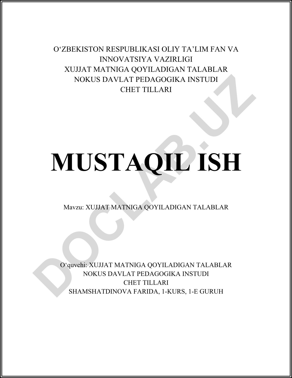 Hujjat matniga qo'yiladigan talablar
