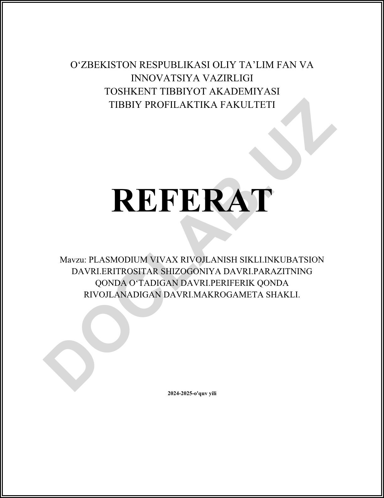 Plasmodium vivax rivojlanish sikli, inkubatsion davri, eritrositar shizogoniya