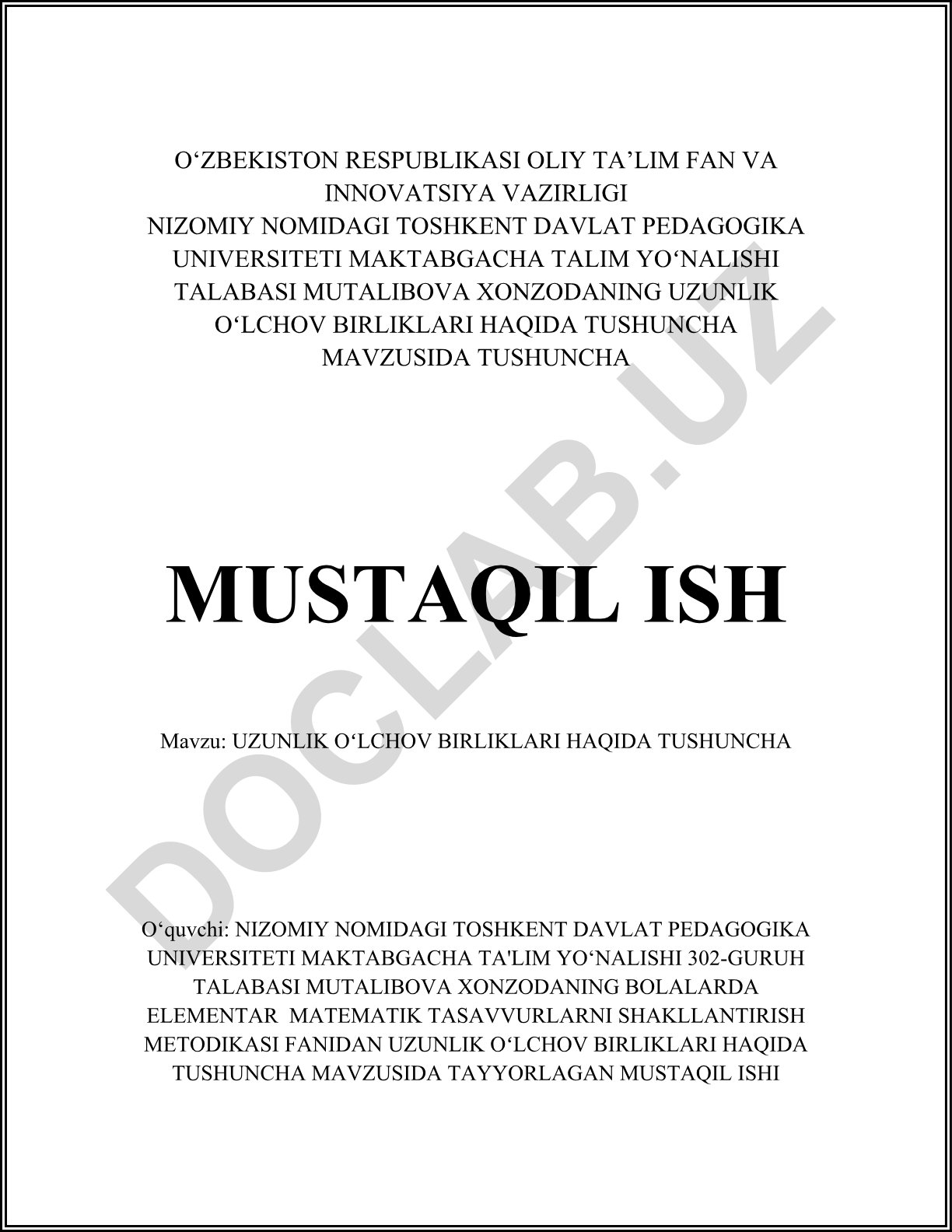 Uzunlik o'lchov birliklari haqida tushuncha