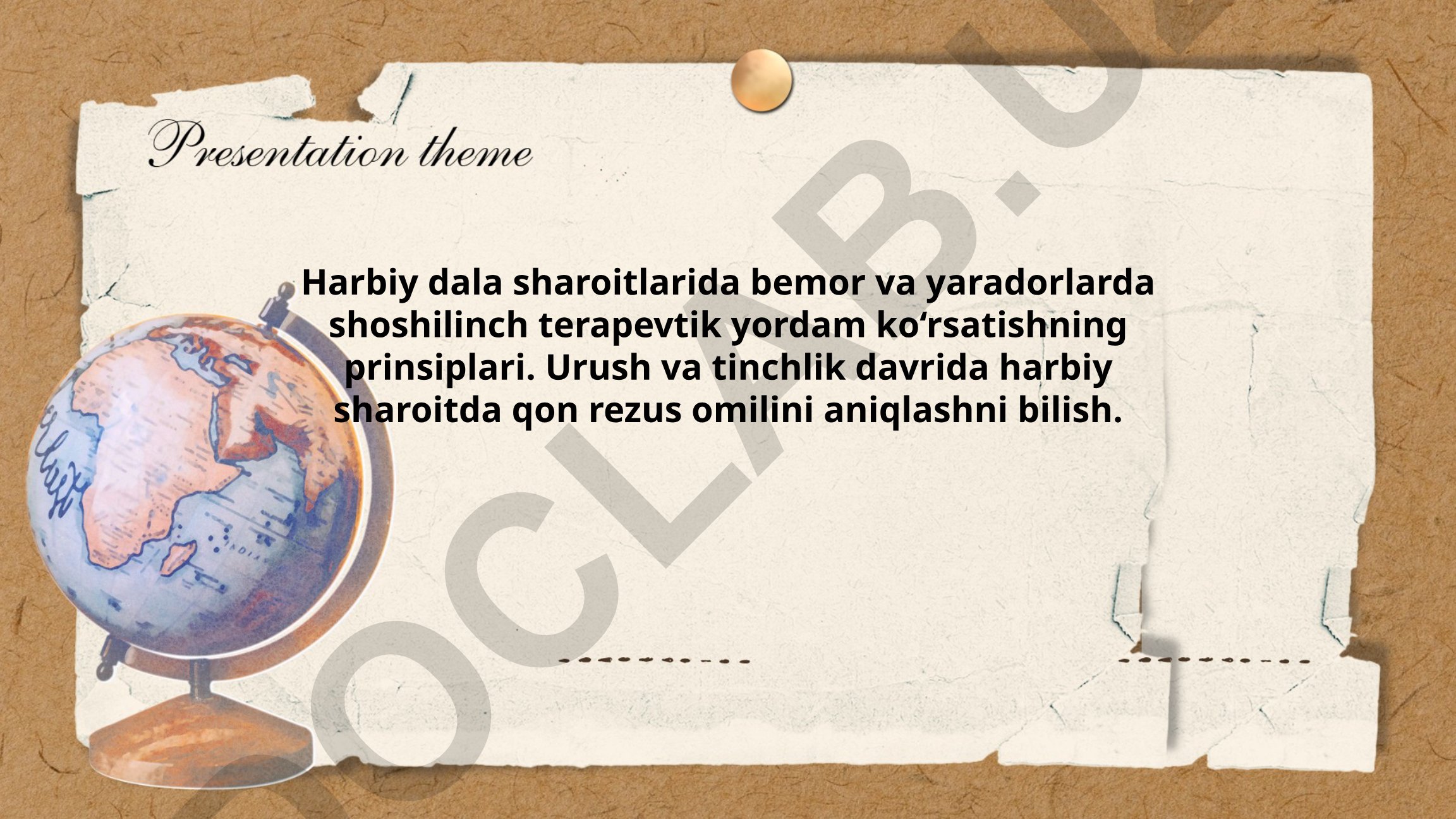 Harbiy dala sharoitlarida shoshilinch terapevtik yordam va qon rezus omilini aniqlash