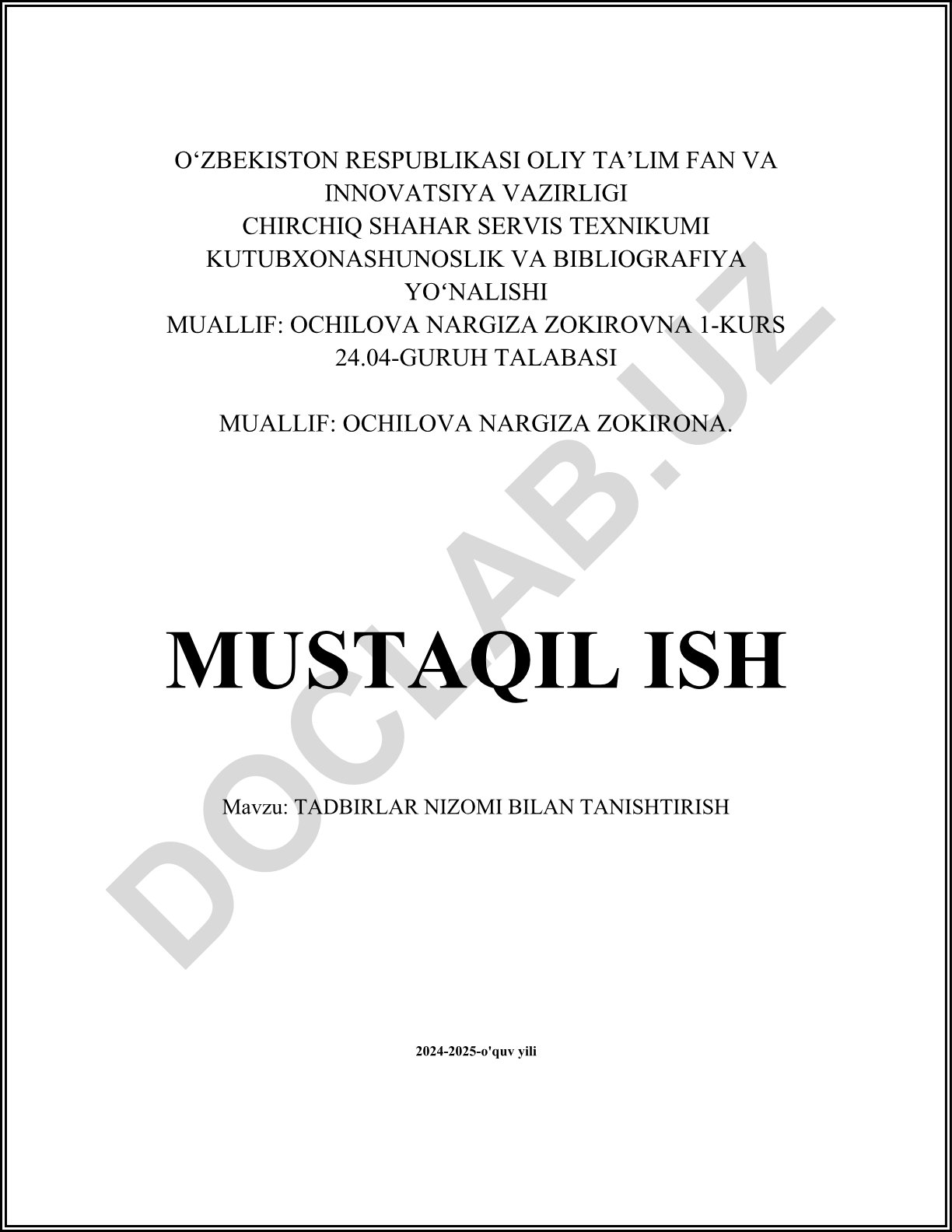 Tadbirlar nizomi bilan tanishtirish