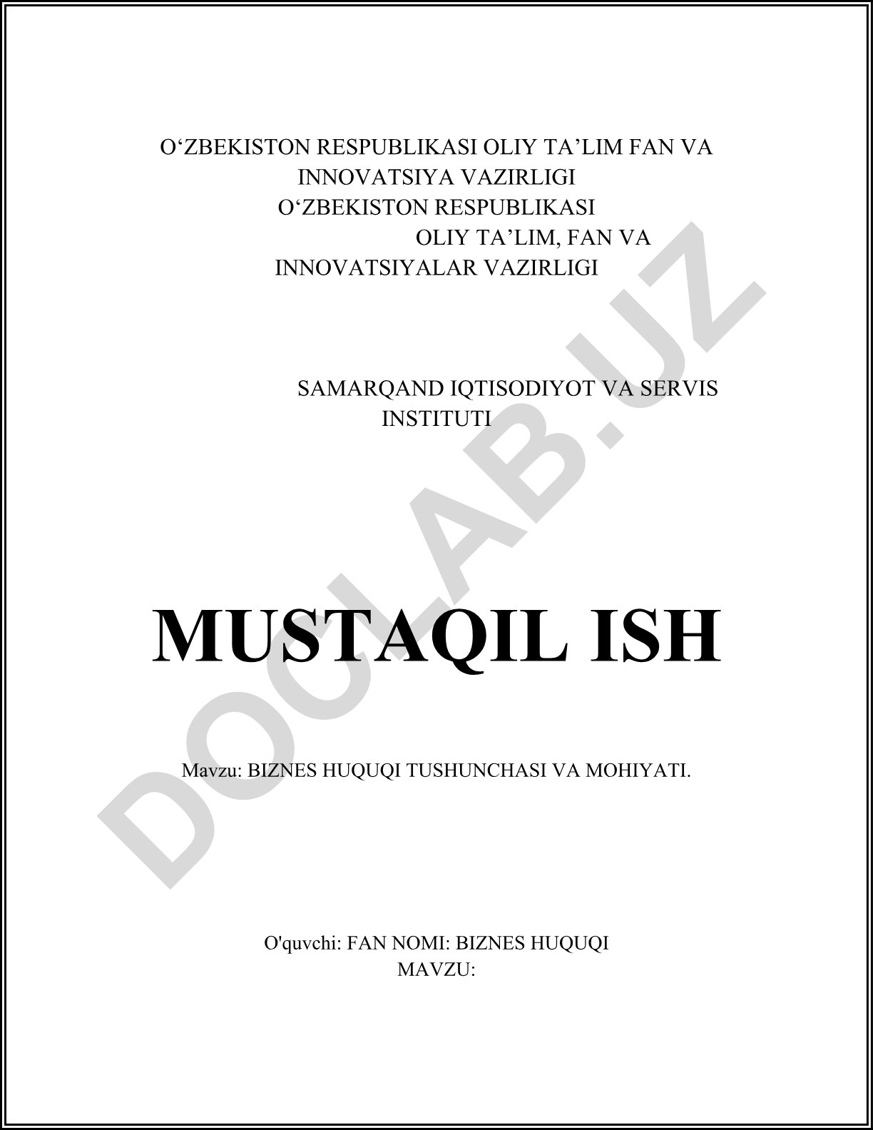 Biznes huquqi tushunchasi va mohiyati