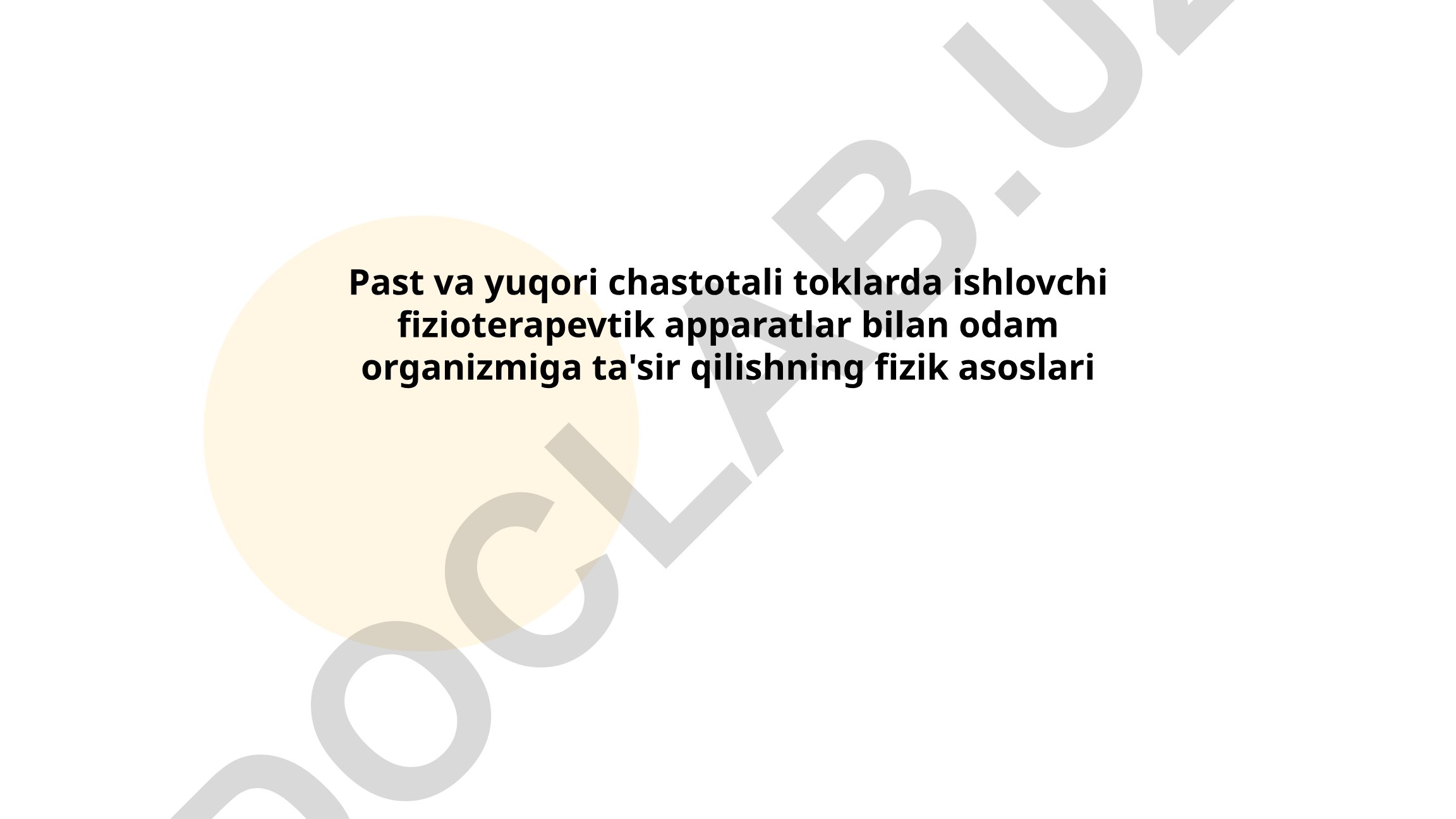 Past va yuqori chastotali toklarda ishlovchi fizioterapevtik apparatlar bilan odam organizmiga ta'sir qilishning fizik asoslari
