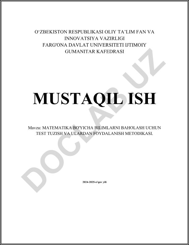 Matematika bo'yicha bilimlarni baholash uchun test tuzish va ulardan foydalanish metodikasi