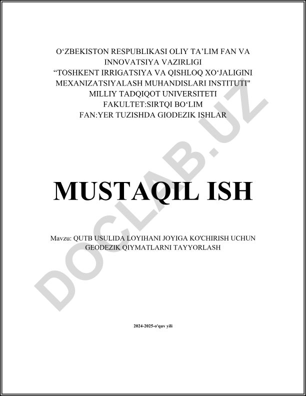 Qutb usulida loyihani joyiga ko'chirish uchun geodezik qiymatlarni tayyorlash